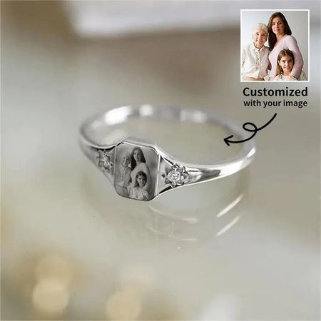 Personalized Upload Photo & Birthstone Ring